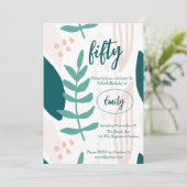 Leafy Pastel Green 50. Geburtstagsparty Einladung (Stehend Vorderseite)