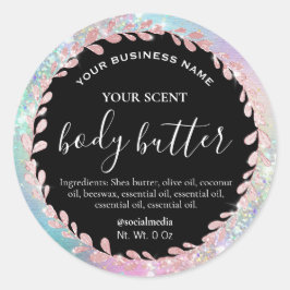 Leafy Pastel Pink Blue Glitzer Body Butter Labels Runder Aufkleber
