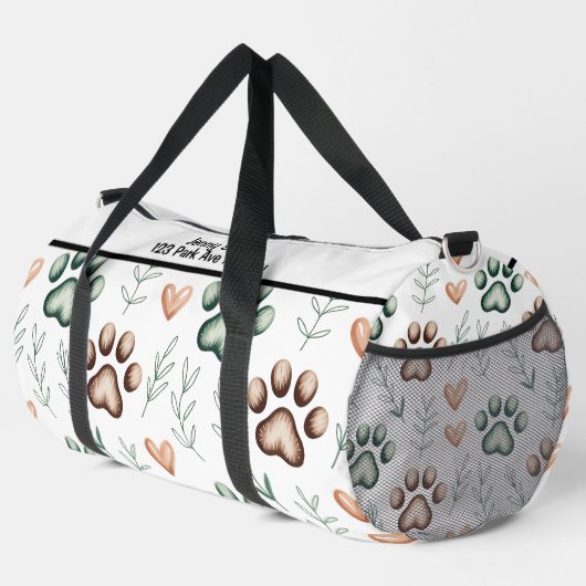 Leafy Paw Print Pet Travel Monogram Personalize Duffle Bag (Rechte Ecke)