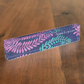 Leafy Pink und Aqua Desk Namplate Namensplakette (Seite)