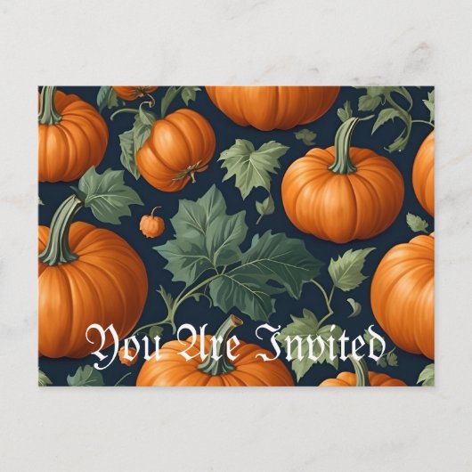 Leafy Pumpkin Patch Einladungspostkarte (Vorderseite)