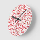 Leafy Red Pattern Moderne Elegante Berries Runde Wanduhr (Winkel)