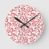 Leafy Red Pattern Moderne Elegante Berries Runde Wanduhr (Vorderseite)