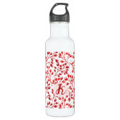 Leafy Red Pattern Moderne Elegante Mit Monogramm Edelstahlflasche (Vorderseite)