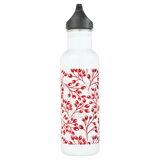 Leafy Red Pattern Moderne Elegante Mit Monogramm Edelstahlflasche (Rechts)