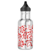Leafy Red Pattern Moderne Elegante Mit Monogramm Edelstahlflasche (Rechts)