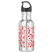 Leafy Red Pattern Moderne Elegante Mit Monogramm Edelstahlflasche (Rückseite)