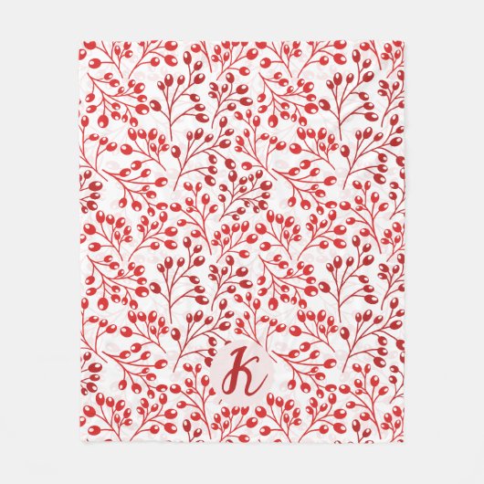 Leafy Red Pattern Moderne Elegante Mit Monogramm Fleecedecke (Vorderseite)