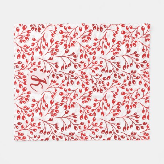 Leafy Red Pattern Moderne Elegante Mit Monogramm Fleecedecke (Vorderseite (Horizontal))