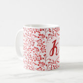 Leafy Red Pattern Moderne Elegante Mit Monogramm Kaffeetasse (Vorderseite Links)