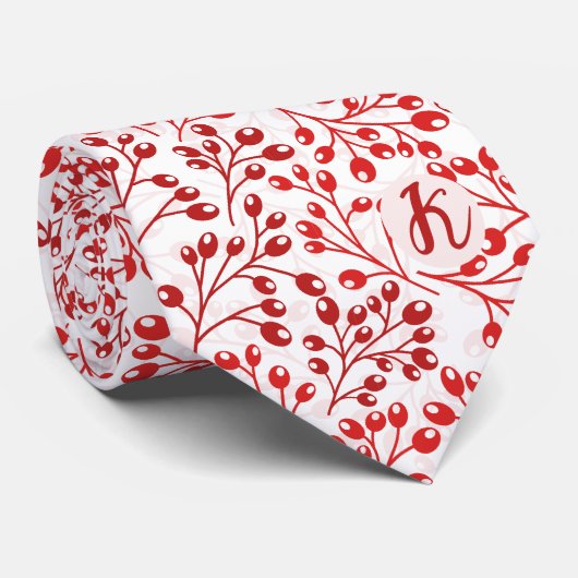 Leafy Red Pattern Moderne Elegante Mit Monogramm Krawatte (Gerollt)
