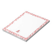 Leafy Red Pattern Moderne Elegante Mit Monogramm Notizblock (Rotiert)