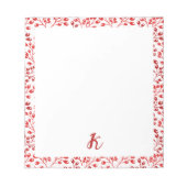 Leafy Red Pattern Moderne Elegante Mit Monogramm Notizblock (Vorderseite)