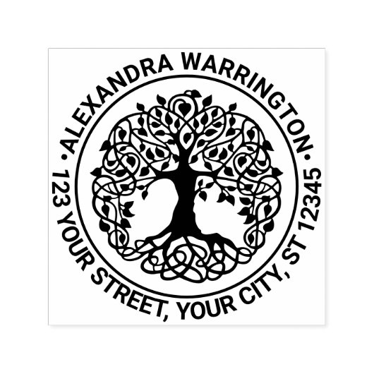 Leafy Tree mit Roots Round Name Rücksendeadresse Permastempel (Design)