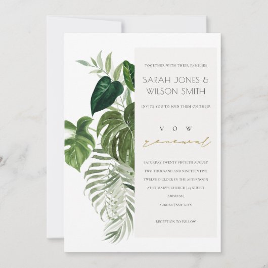 Leafy Tropical Palm Foliage Vow Renewal Einladung (Vorderseite)