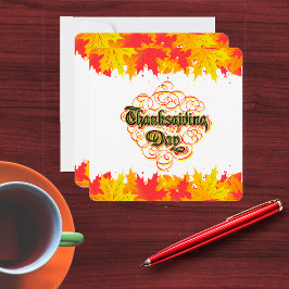 Leafy Typographic Erntedank Day Words Feiertagskarte