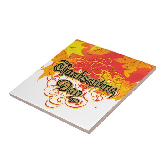 Leafy Typographic Erntedank Day Words Fliese (Seite)