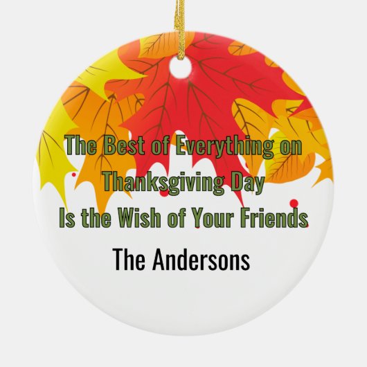 Leafy Typographic Erntedank Day Words Keramik Ornament (Hinten)