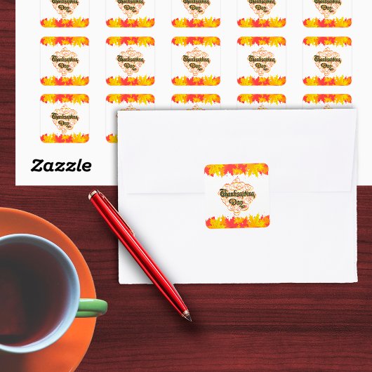 Leafy Typographic Erntedank Day Words Quadratischer Aufkleber