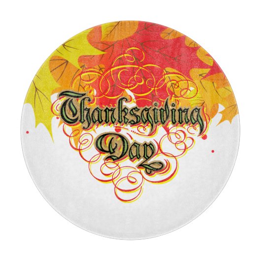 Leafy Typographic Erntedank Day Words Schneidebrett (Vorderseite)