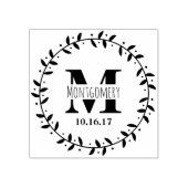 Leafy Vine Wreath Wedding Name & Datum Gummistempel (Prägung)