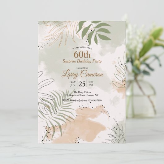 Leafy Watercolor Einladung (Stehend Vorderseite)