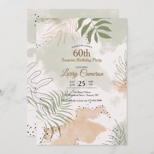 Leafy Watercolor Einladung (Vorne/Hinten)