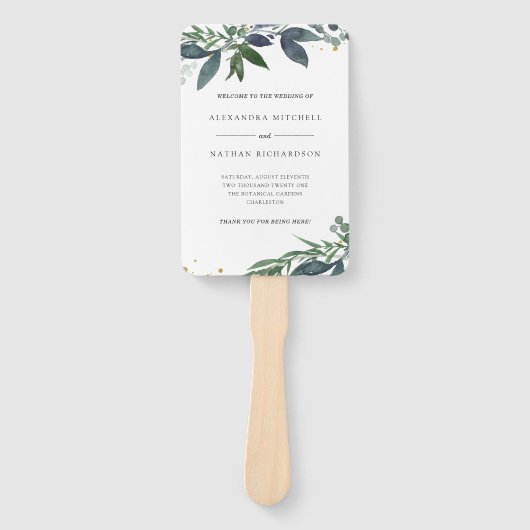 Leafy Watercolor | Hochzeitsfolie Fächer (Vorderseite)