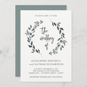 Leafy Watercolor Wreath Hochzeit Einladung