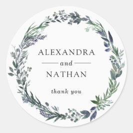 Leafy Watercolor Wreath | Hochzeit Runder Aufkleber