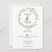 Leafy Watercolor Wreath Wedding Einladung (Vorderseite)