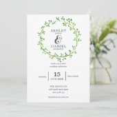 Leafy Watercolor Wreath Wedding Einladung (Stehend Vorderseite)