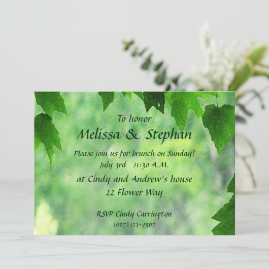 Leafy Wedding Brunch Einladung (Stehend Vorderseite)