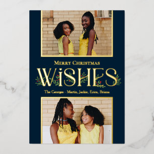 Leafy wünscht Foil Holiday Card Editable Farbe Folieneinladung