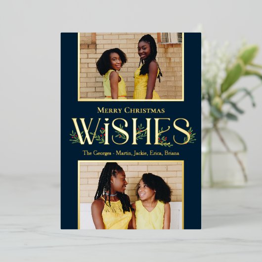 Leafy wünscht Foil Holiday Card Editable Farbe Folieneinladung (Stehend vorne)