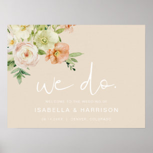 LEAH Creamy Beige Floral wir Hochzeit Willkommen Poster