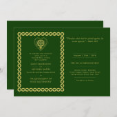 Leah G Celtic Cross Green Gold Katholic Wedding Einladung (Vorne/Hinten)