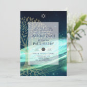 Leah G Elegant Chic Bar Mitzvah Jüdische Torah Chi Einladung (Stehend Vorderseite)