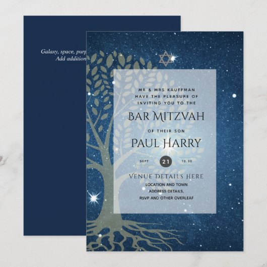 Leah G Elegant Chic Bar Mitzvah Jüdische Torah Chi Einladung (Vorne/Hinten)