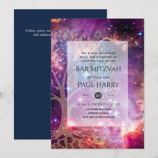 Leah G Elegant Chic Bar Mitzvah Jüdische Torah Chi Einladung (Vorne/Hinten)