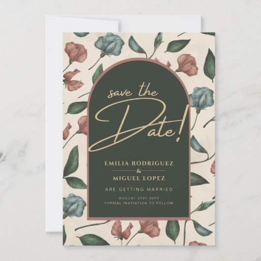 Leah G Emerald Green Terracotta Fall Save the Date Einladung (Vorderseite)