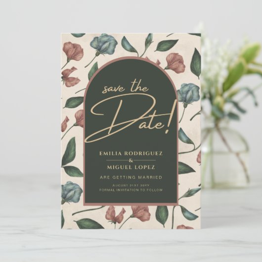 Leah G Emerald Green Terracotta Fall Save the Date Einladung (Stehend Vorderseite)