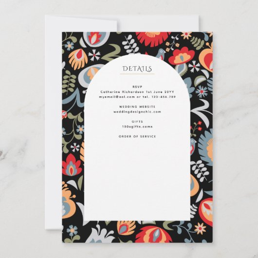 Leah G Floral Folk Katholische Hochzeitsmaße Einladung (Rückseite)