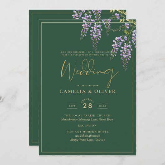 Leah G Green Lila WISTERIA Wedding INVITE Einladung (Vorne/Hinten)