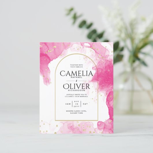 Leah G PINK GOLD INK Abstrakt Wedding INVITE (Stehend Vorderseite)