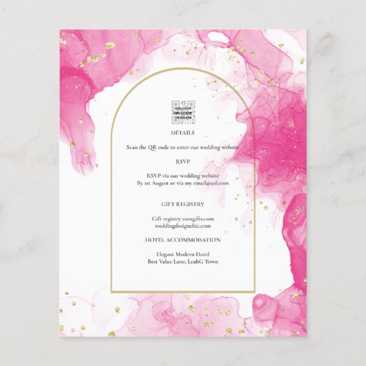 Leah G PINK GOLD INK Abstrakt Wedding INVITE (Rückseite)
