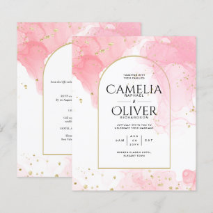 Leah G PINK GOLD INK Abstrakt Wedding INVITE