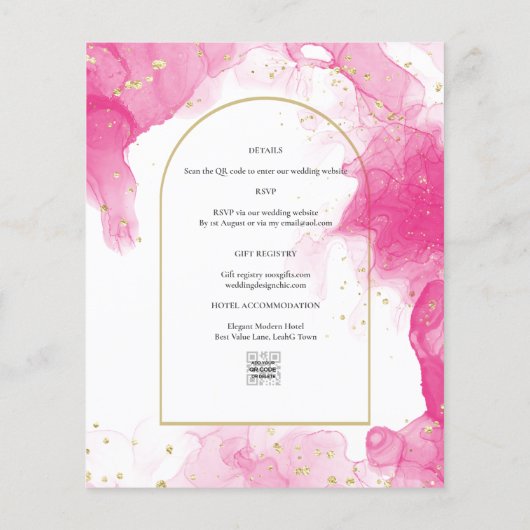 Leah G PINK GOLD INK Abstrakt Wedding INVITE (Rückseite)