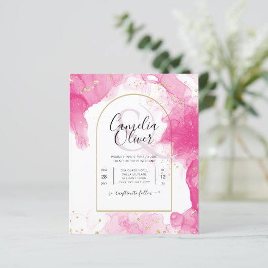 Leah G PINK GOLD INK Abstrakt Wedding INVITE (Stehend Vorderseite)