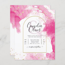 Leah G PINK GOLD INK Abstrakt Wedding INVITE